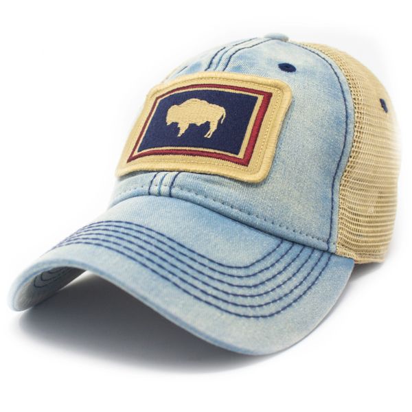 Wyoming Flag Patch Trucker Hat, Americana Blue | S.L. Revival Co ...