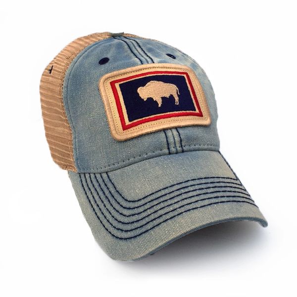 Wyoming Flag Patch Trucker Hat, Americana Blue | S.L. Revival Co ...