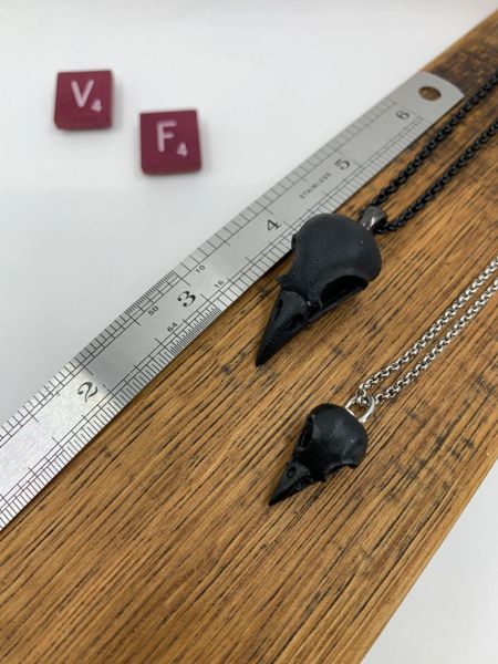 Resin Black Bird Skull Necklace in Small or Large