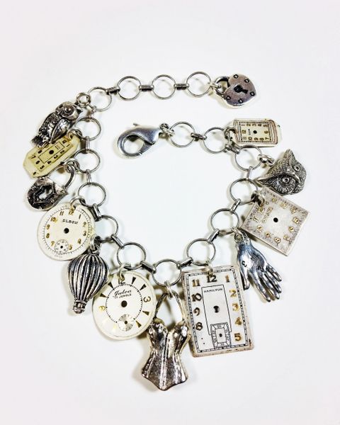 Vintage Watch Dial Charm Bracelet in Silver Tone | Victorian Folly