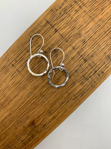 Sterling Silver Hammered Medium Circle Earrings