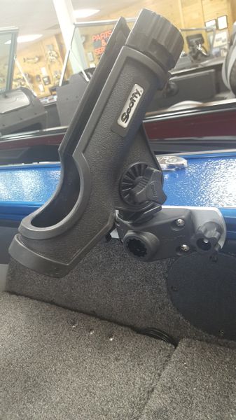 Rod Holder for Tracker Boat Versatrack System with Cannon Installed