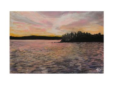 A view of Hersey's Cove, Mirror Lake, NH. Water at sunset.