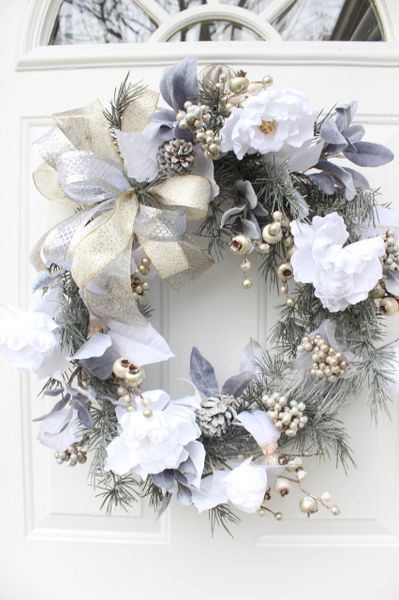 Metallic Christmas Wreath for Front Door, Winter Christmas Wreath ...