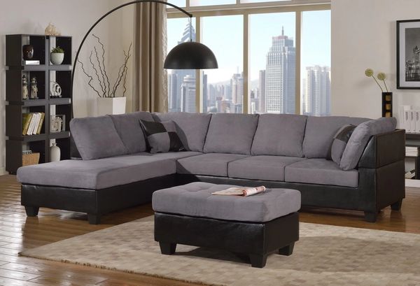 Gray Microfiber Sectional With Black Leather Base Discount Furniture   Rs=w 600,h 600