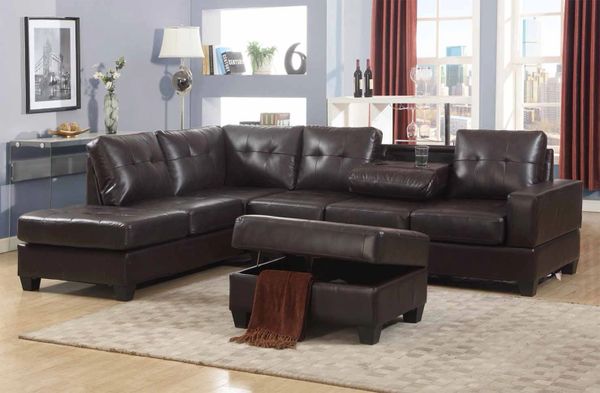 2300 Brown Leather Sectional Storage Ottoman Discount Furniture Atlanta Sectionals 649