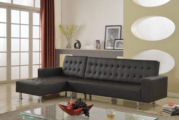 1315 Black Leather Sectional Sofa Bed