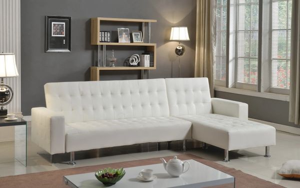 1316 White Leather Sectional Sofa Bed