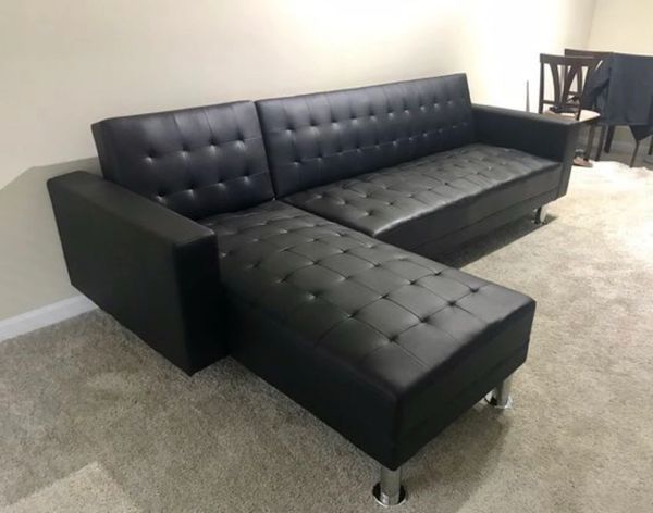 1315 Black Leather Sectional Sofa Bed