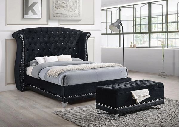 9188 QN 1PC BLACK VELVET WING BACK BED Discount Furniture