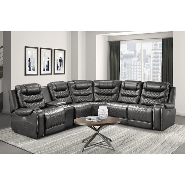 DD 6PC GRAY POWER RECLINING SECTIONAL WITH USB Discount Furniture