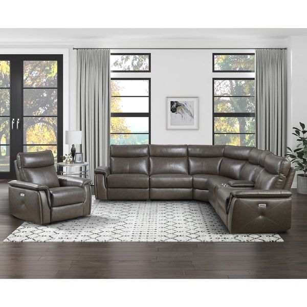 DD DARK BROWN TOPGRAIN LEATHER POWER RECLINING SECTIONAL W/USB