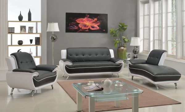 #8161 3PC BLACK/WHITE SOFA, CHAISE & CHAIR | Discount Furniture Atlanta ...