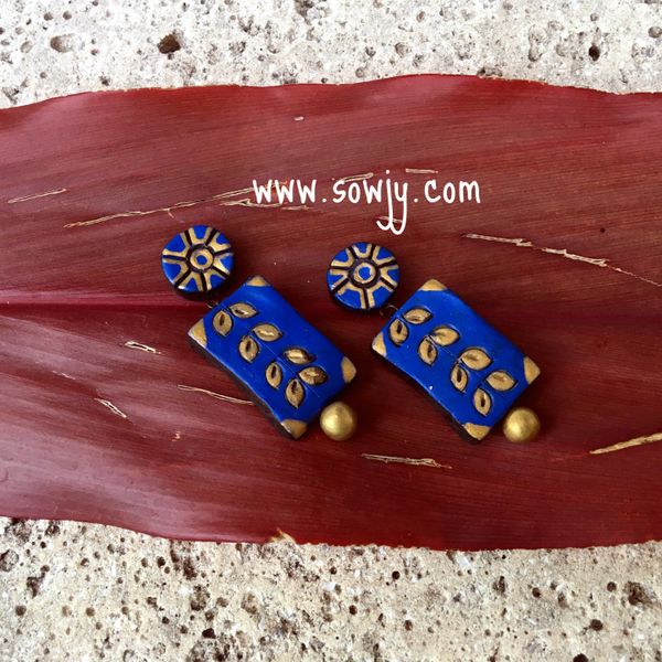 Fancy Squared Terracotta Medium Sized earrings in Blue!!!!