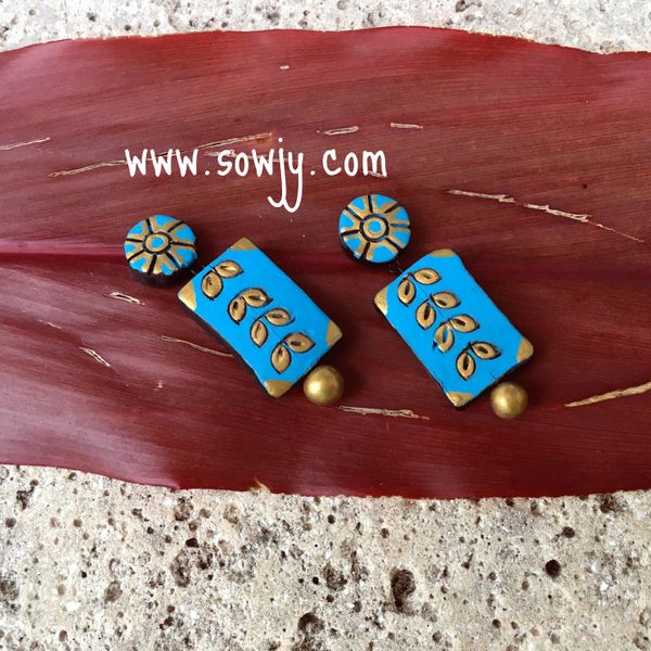 Fancy Squared Terracotta Medium Sized earrings in Light Blue!!!!