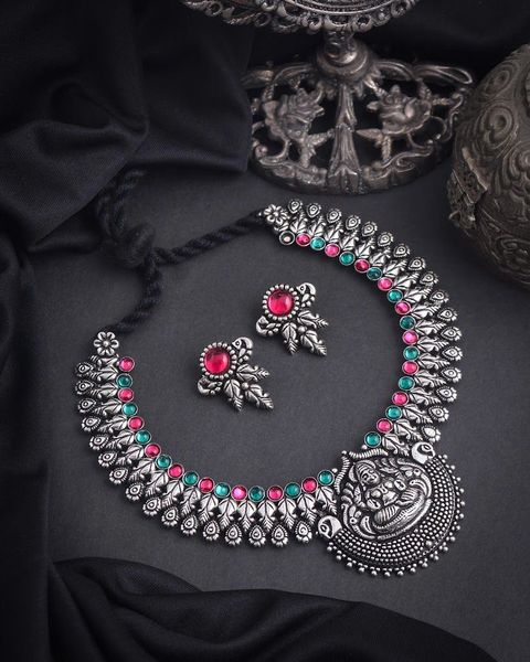 Kolhapuri Oxidisded Lakshmi Goddess Necklace with Earrings- Design 1!!!