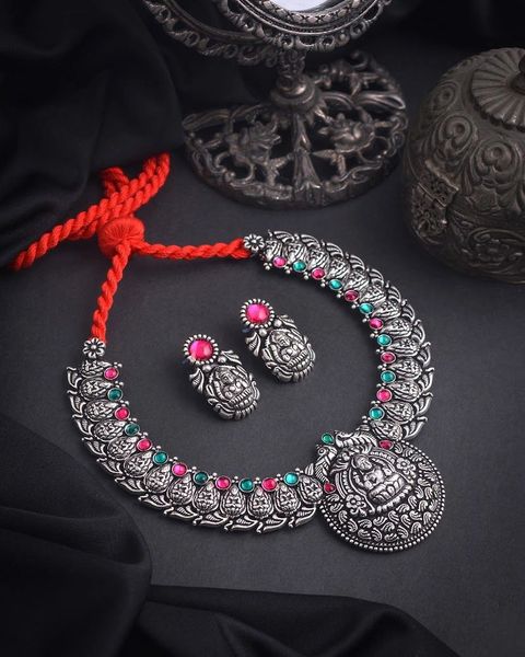 Kolhapuri Oxidisded Lakshmi Goddess Necklace with Earrings- Design 2!!!