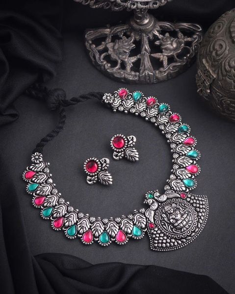 Kolhapuri Oxidisded Lakshmi Goddess Necklace with Earrings- Design 3!!!