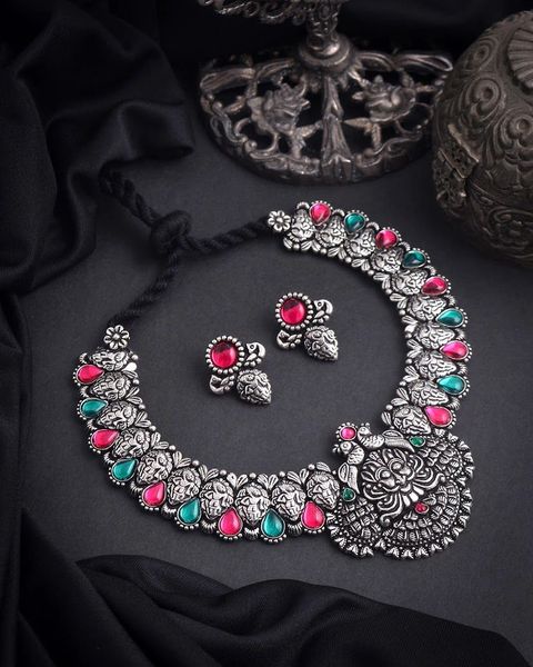 Kolhapuri Oxidisded Yali Necklace with Earrings -Design1!!!