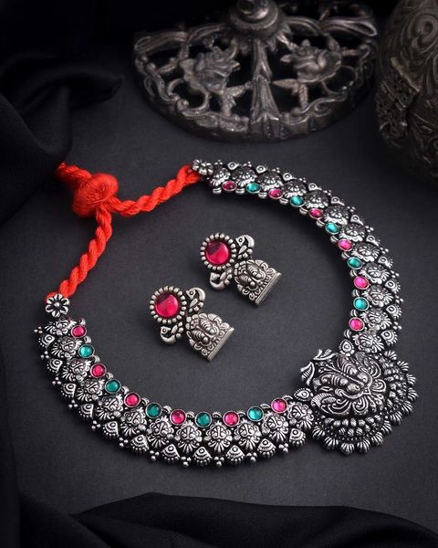 Kolhapuri Oxidisded Yali Necklace with Earrings -Design2!!!