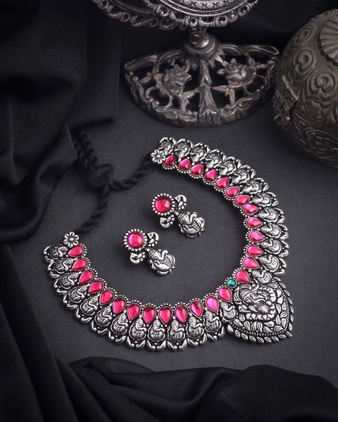 Kolhapuri Oxidisded Ganesha Designer Necklace with Earrings!!!!