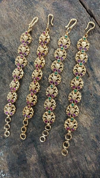 Floral Kemp Stone Ear Chain- Ruby and Emerald Stones!!!