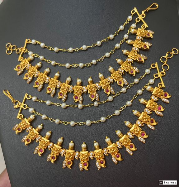 Lovely Paisley/Maanga Designer Gold Three layer Pearl Ear Chain!!!!
