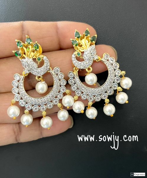 Diamond Finish Peacock Bali Type Earrings- Emerald Stones!!!