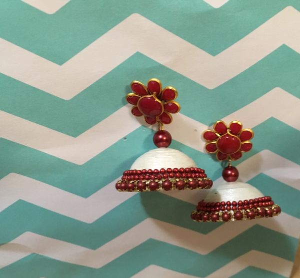 Pacchi Paper Quilled Jhumkas in Cream and Red!!!!!