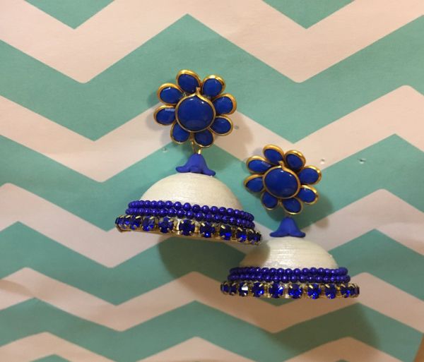 Pacchi Paper Quilled Jhumkas in Cream and Blue!!!!!