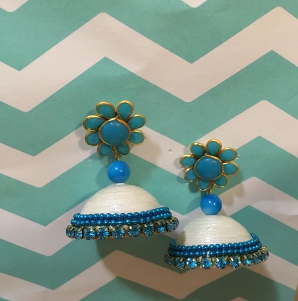 Pacchi Paper Quilled Jhumkas in Cream and Light Blue!!!!!