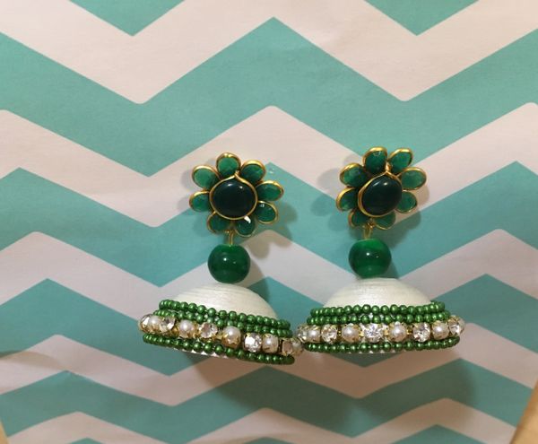 Pacchi Paper Quilled Jhumkas in Cream and Green!!!!!
