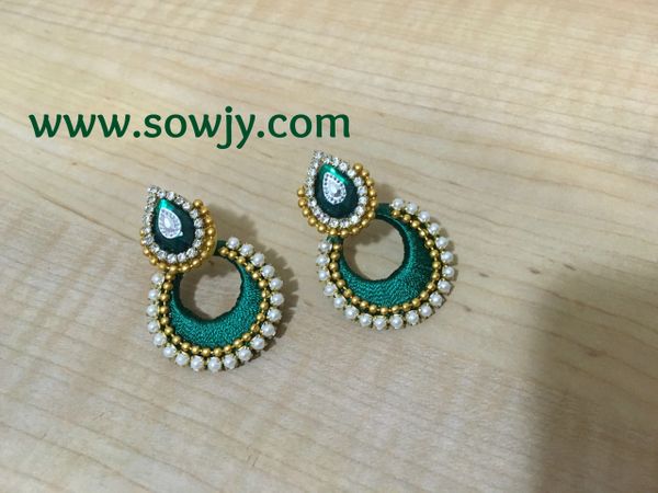 Silk Thread Chandbaali Medium Sized earrings in Dark Green!!!