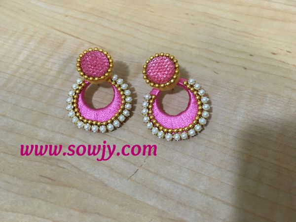 Silk Thread Chandbaali Medium Sized earrings in Light Pink!!!!!!