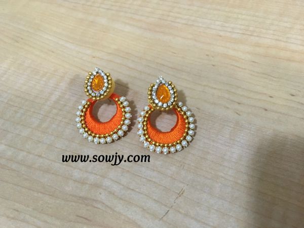 Silk Thread Chandbaali Medium Sized earrings in Orange!!!!!!!