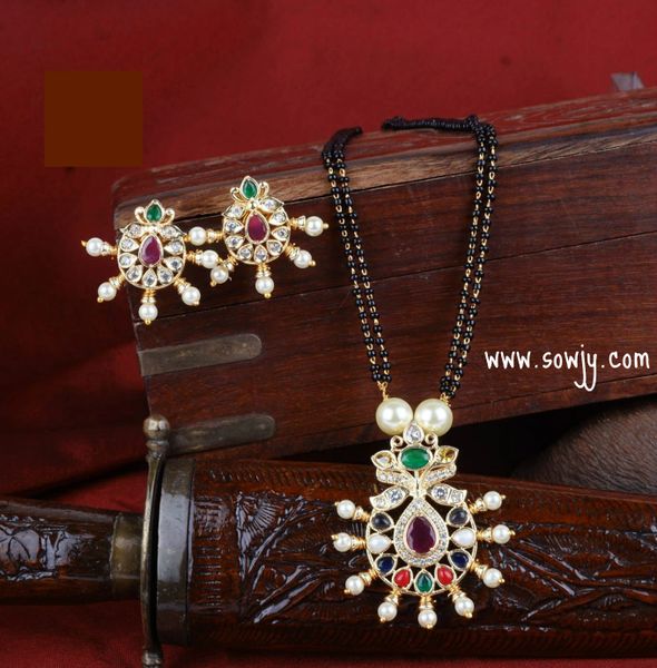 Navarathna Stone Pendant In Mangalsutra Chain and Earrings!!!