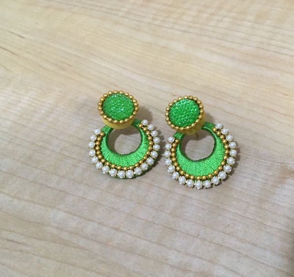 Silk Thread Chandbaali Medium Sized earrings in Light Green!!!!!!