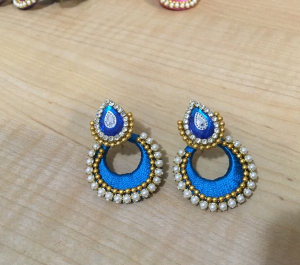Silk Thread Chandbaali Medium Sized earrings in Light Blue!!!!!!