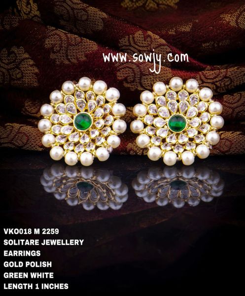 Pearl Floral Big Studs with Green Stone!!!