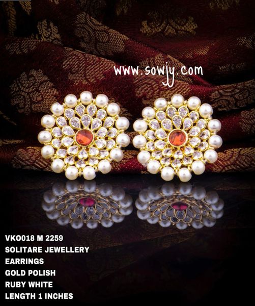 Pearl Floral Big Studs with Red Stone!!!