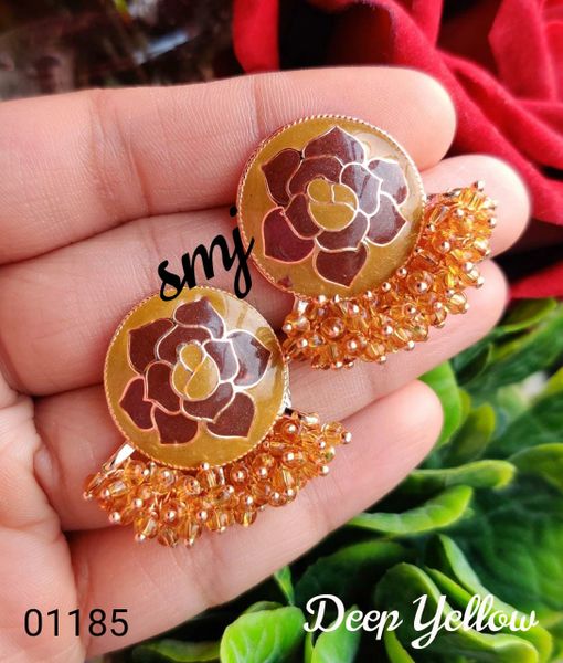 Rose Design Enamel Earrings with Ghungroos-Honey Color!!!
