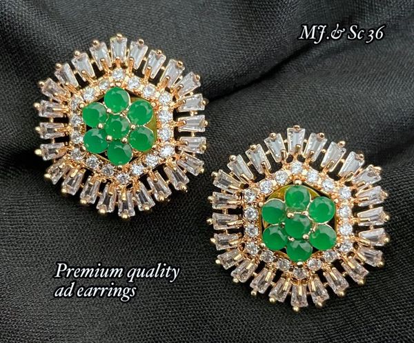 Gold Finish AD Stone Studs- Green!!!