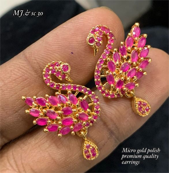 Lovely Swan Design AD Stone Earrings-Full Ruby!!!