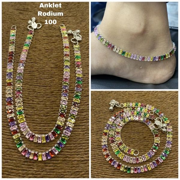 Rhodium Finish Multi-Color Stones Anklets!!!