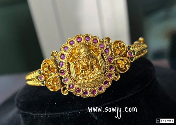 3D Nakshi Work Open Type Lakshmi Design Kada-One Size Can Fit All-Ruby and Emerald Stone!!!