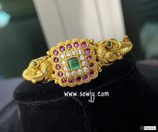 Peacock Design Open Type Kada-One Size Fit for all- Ruby,Emerald and White AD Stone!!!