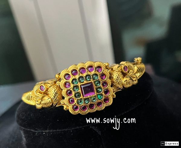 Peacock Design Open Type Kada-One Size Fit for all- Ruby and Emerald Stone!!!