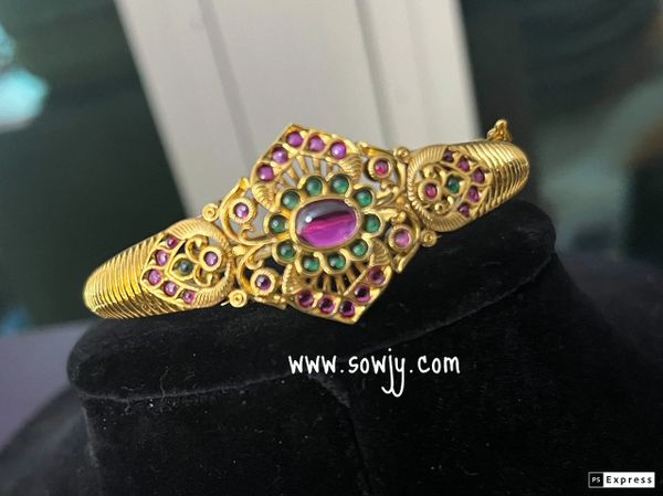 Floral Design Open Type Kada -One Size Fit for All- Ruby and Emerald Stones!!!