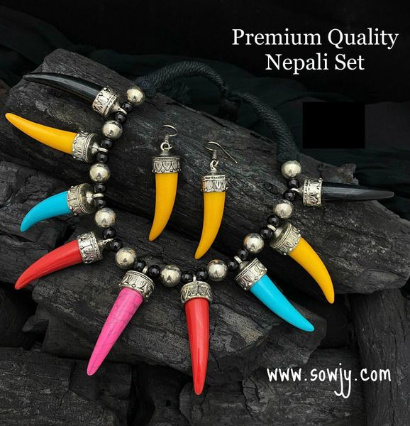 Trendy Oxidised Tiger Nail Design Necklace with Earrings!!!