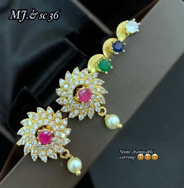 Sun Flower AD Stone Changeable Stone Color Earrings!!!